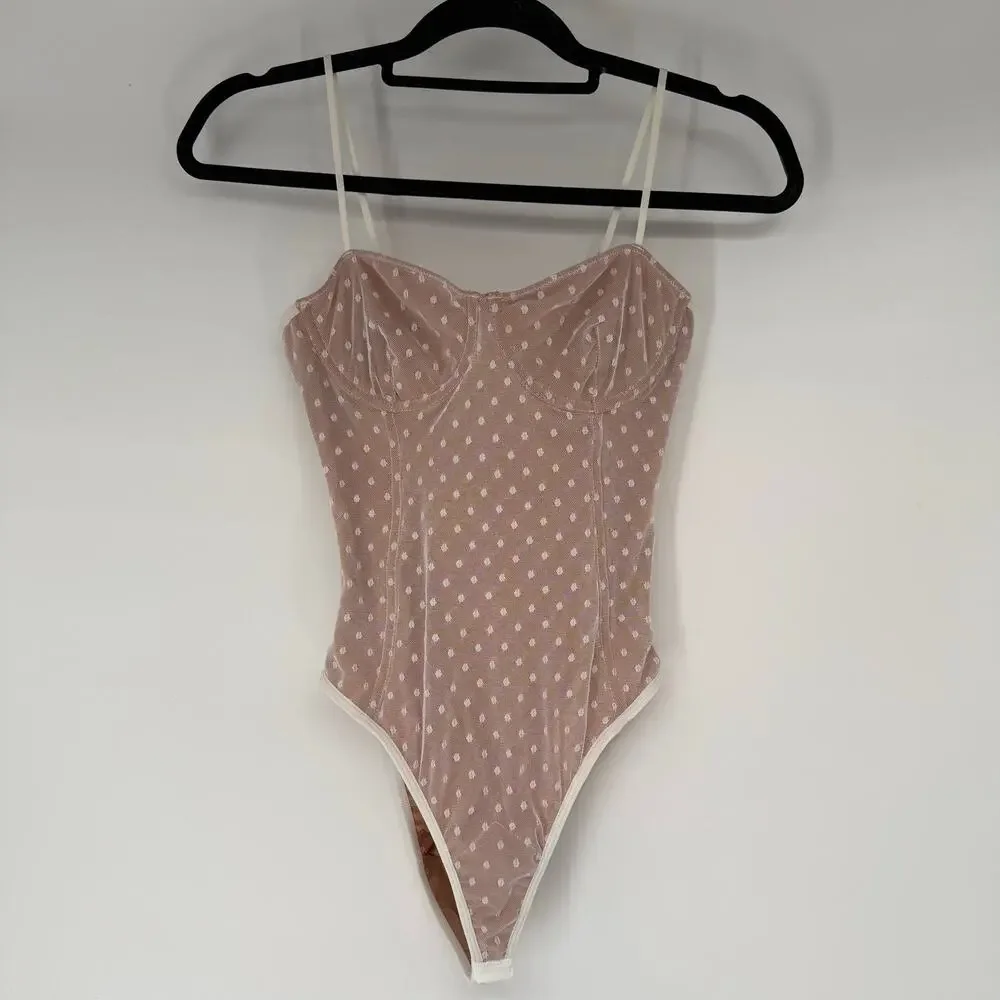 NWT White Fox No Looking Back Bodysuit Women's Size S White Polka Dot Underwired - Picture 2 of 10
